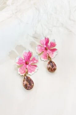 Nora Pink Flower Studs With Gem Detail -A L’Amour The Label 112NORA