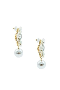 Averie White Flower Pearl Earrings 7 Averie White Flower Pearl Earrings -A L’Amour The Label 409