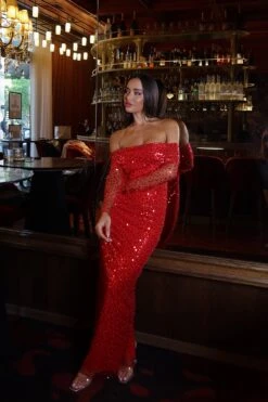 Damsel Beaded Off Shoulder Red Gown -A L’Amour The Label ADORIA 83