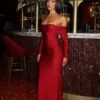 Angie Off Shoulder Jersey Maxi Wine Red Dress -A L’Amour The Label RESHOT33