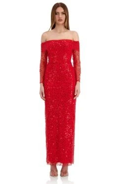Damsel Beaded Off Shoulder Red Gown -A L’Amour The Label damsel 1