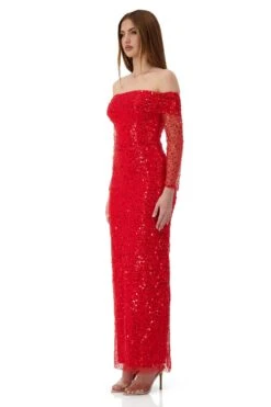 Damsel Beaded Off Shoulder Red Gown -A L’Amour The Label damsel 2