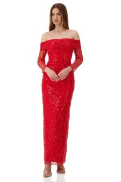 Damsel Beaded Off Shoulder Red Gown -A L’Amour The Label damsel 4