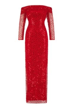 Damsel Beaded Off Shoulder Red Gown -A L’Amour The Label damsel gm