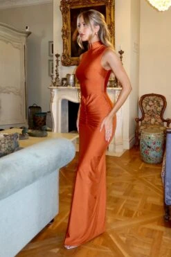 Rosina High Neck Rust Gown -A L’Amour The Label emily28