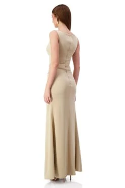Kehlani Boat Neck Knot Slit Beige Gown -A L’Amour The Label kehlani 3