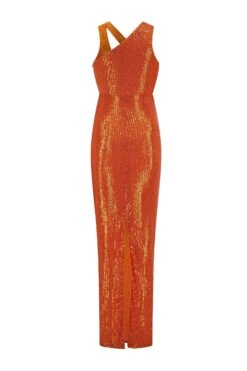 Mara Deep Plunge Sequins Orange Gown -A L’Amour The Label mara 2 gm
